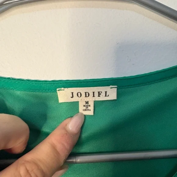 JODIFL Green Flutter Sleeve Blouse with Tie Front - Picture 2 of 5